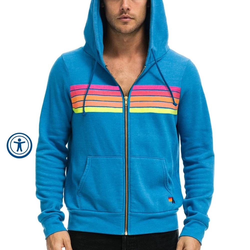 Aviator Nation ocean hoodie with neon stripes! LARGE